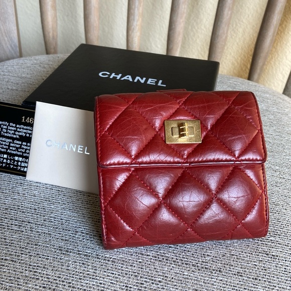 Chanel Red Quilted Compact Wallet